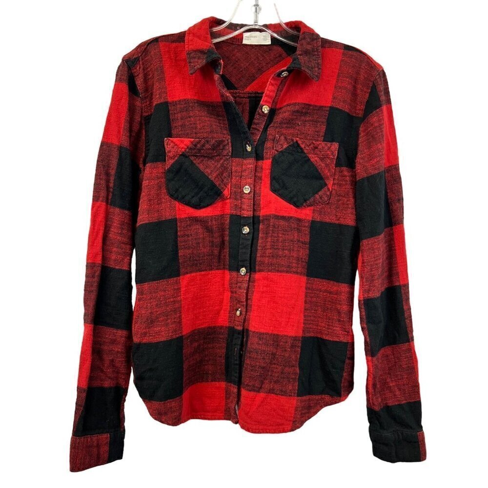 Maurices Long Sleeve Button Down Flannel Shirt Red/Black Check Relaxed Fit XS